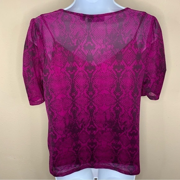 Apt. 9 Purple Fuchsia Snake Print Blouse V Neck Stretch Medium Pullover - Picture 5 of 8